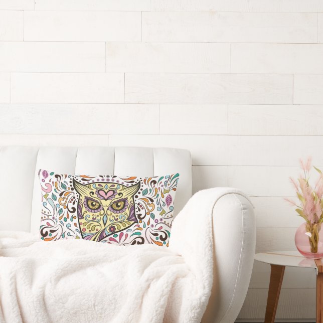 Owl Sugar Skull und Pink Lila Blue Mint Pillow Lendenkissen (Liege)