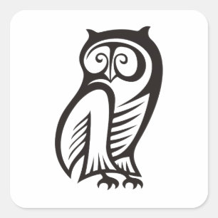 Owl-Symbol Schwarz Quadratischer Aufkleber