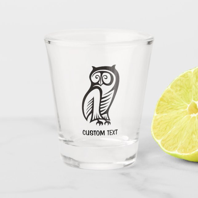 Owl-Symbol Schwarz Schnapsglas (Vorderseite)