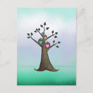 Owl Tree Art Postcard Postkarte
