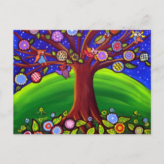 Owl Tree Fun Folk Postkarte