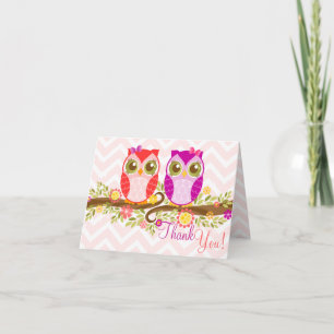 Owl Twin Girls - Custom Danke Card