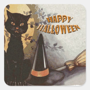 Owl und Cat Halloween Quadratischer Aufkleber