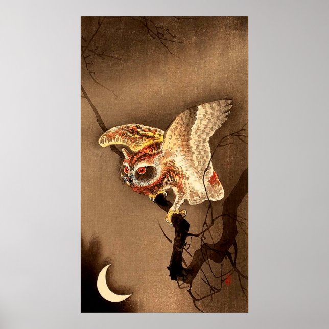 Owl und Crescent Moon Ohara Koson 1926 Poster (Vorne)