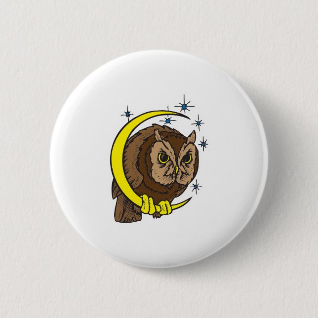Owl und Moon Tattoo Design Button (Vorderseite)