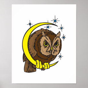 Owl und Moon Tattoo Design Poster