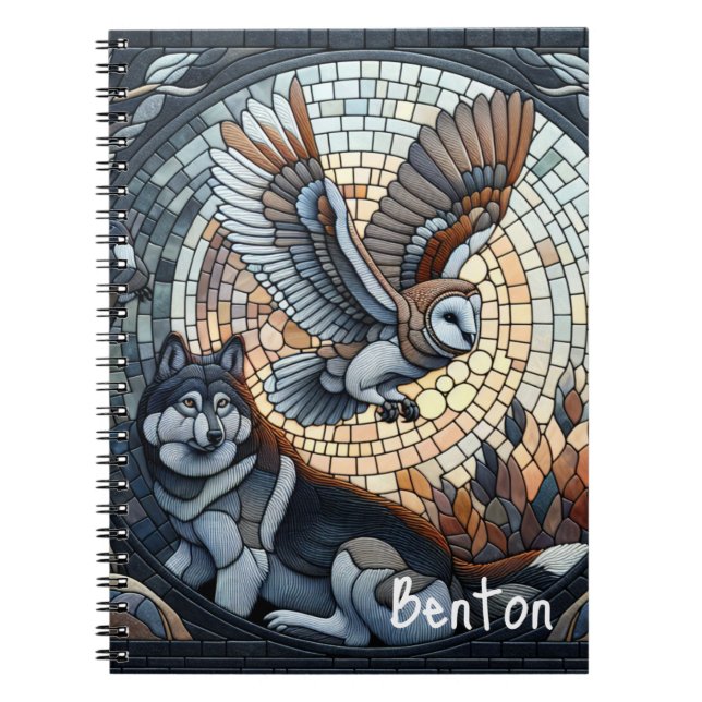 Owl und Wolf Mosaik Ai Art Personalisiert Notizblock (Vorderseite)