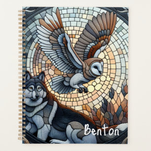 Owl und Wolf Mosaik Ai Art Personalisiert Planer