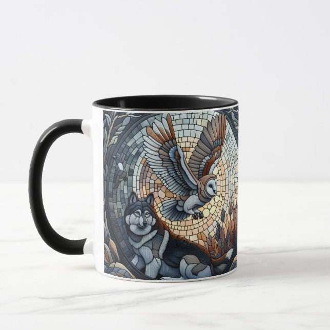 Owl und Wolf Mosaik Naturei Kunst Tasse (Links)