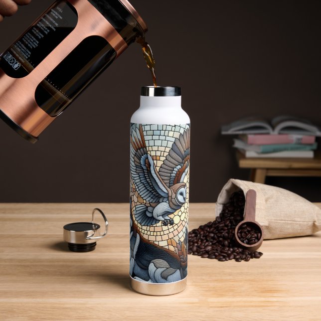 Owl und Wolf Mosaik Naturei Kunst Trinkflasche (Kaffee)