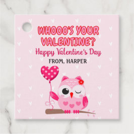 Owl Valentines Pink Hearts Gift Tags Geschenkanhänger