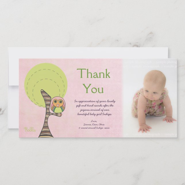 Owl Vielen Dank für Ihre neue Baby Ankunft Geschen Dankeskarte (Vorderseite)