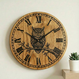 Owl Wall Clock - Wooden Style Design Große Wanduhr