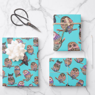 Owl Watercolor Forest Muster Geschenkpapier Set