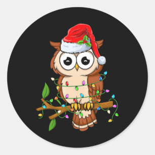 Owl Wear Weihnachtsmannmütze Xmas - Birds Owl Love Runder Aufkleber