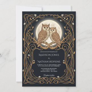 Owl Wedding Invitation Art Nouveau Moon Frame Einladung