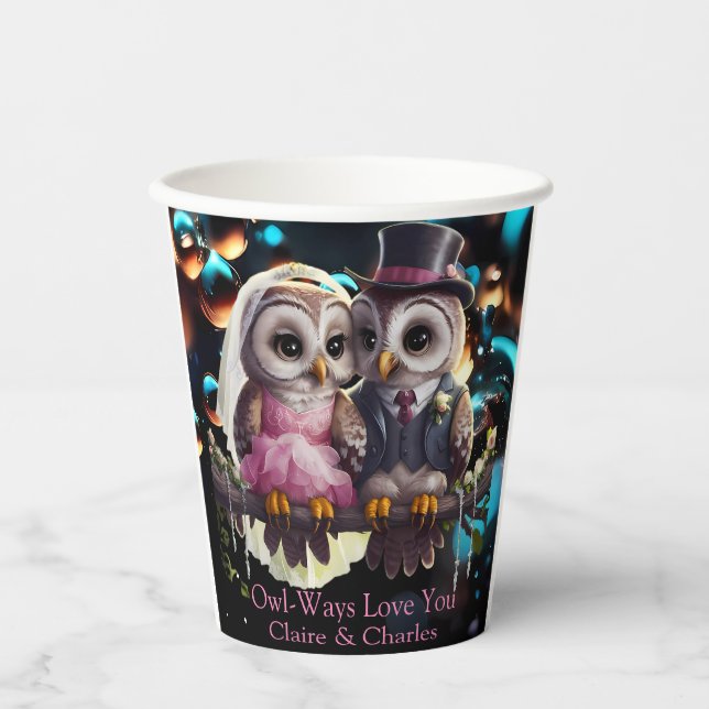 Owl Wedding Personalisiert Pappbecher (Vorderseite)
