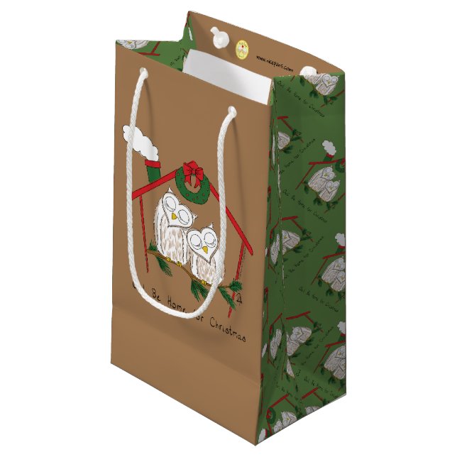 Owl Weihnachten Niedlich Funny Holiday Kleine Geschenktüte (Vorderseite Schrägansicht)