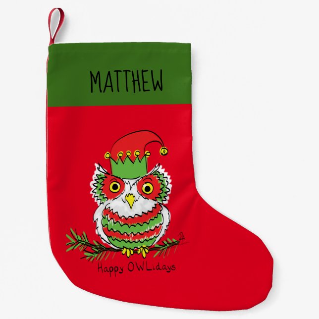 Owl Weihnachten Niedlich Funny Holiday Kleiner Weihnachtsstrumpf (Vorderseite)