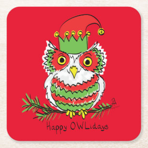 Owl Weihnachten Niedlich Funny Holiday Rechteckiger Pappuntersetzer