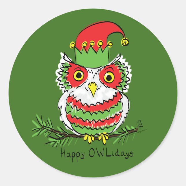 Owl Weihnachten Niedlich Funny Holiday Runder Aufkleber (Vorderseite)