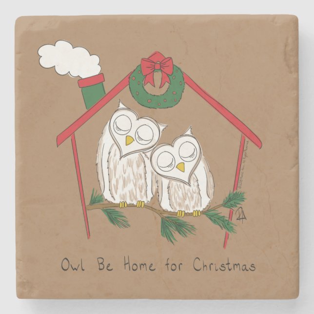 Owl Weihnachten Niedlich Funny Holiday Steinuntersetzer (Vorderseite)