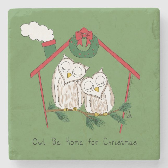 Owl Weihnachten Niedlich Funny Holiday Steinuntersetzer (Vorderseite)