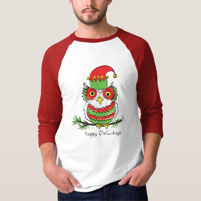 Owl Weihnachten Niedlich Funny Holiday T-Shirt (Vorderseite)
