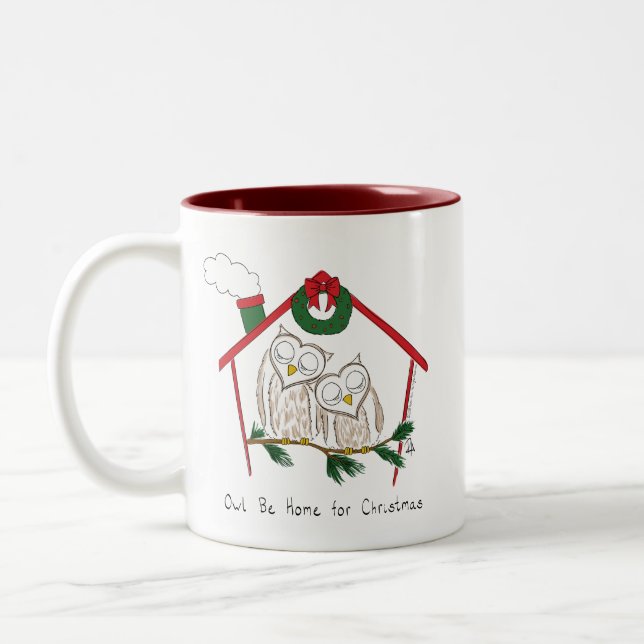 Owl Weihnachten Niedlich Funny Holiday Zweifarbige Tasse (Links)