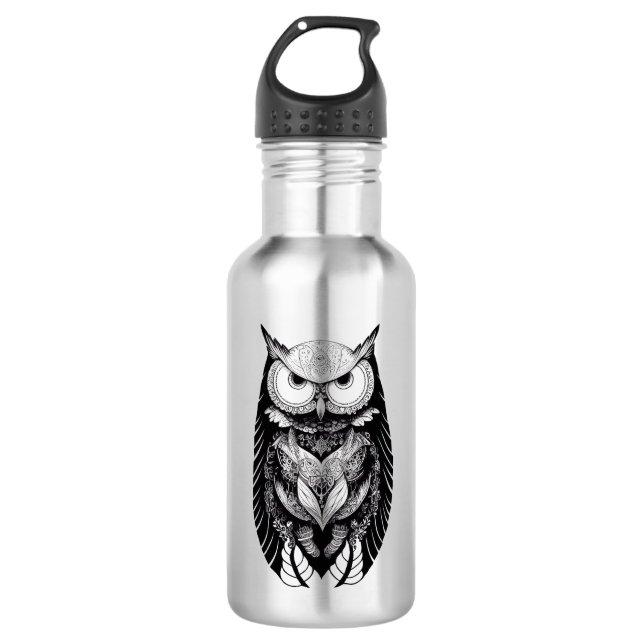 Owl Wild Animal Nature Illustration Art Edelstahlflasche (Vorderseite)
