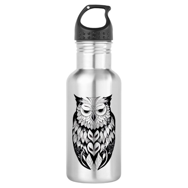 Owl Wild Animal Nature Illustration Art Edelstahlflasche (Vorderseite)