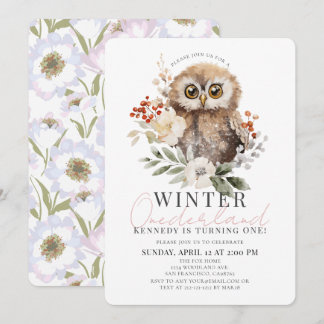 Owl Winter Onederland Girl 1. Geburtstag Einladung