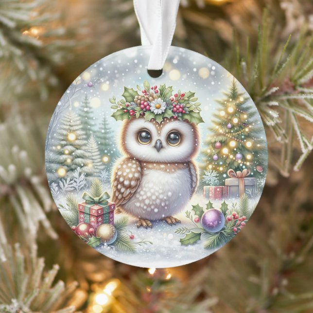 Owl with Holly Wreath & Snowy Trees (Arbre)