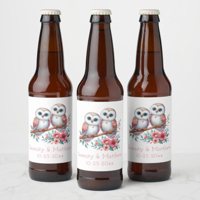 Owl Woodland Boho Rustic Country Wedding Bierflaschenetikett (Flaschen)