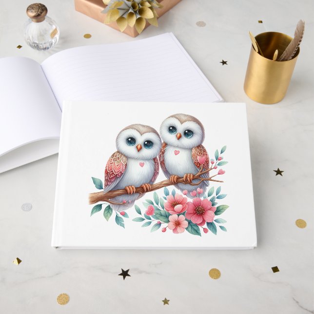 Owl Woodland Boho Rustic Country Wedding Gästebuch (Vorderseite Offen)