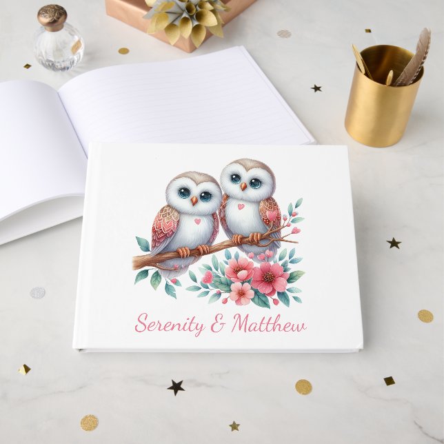 Owl Woodland Boho Rustic Country Wedding Gästebuch (Vorderseite Offen)