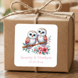 Owl Woodland Boho Rustic Country Wedding  Quadratischer Aufkleber