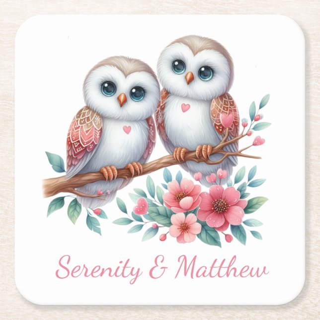 Owl Woodland Boho Rustic Country Wedding Rechteckiger Pappuntersetzer (Vorderseite)