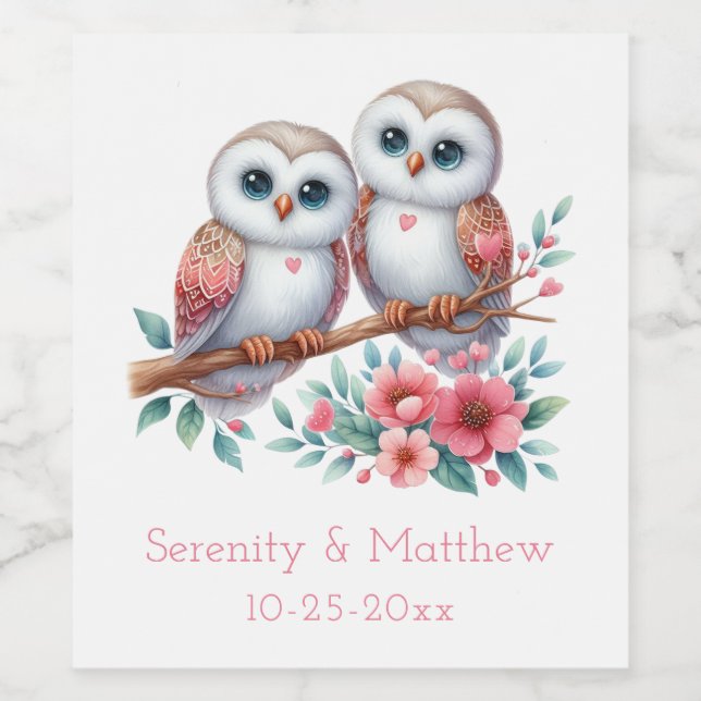 Owl Woodland Boho Rustic Country Wedding Weinetikett (Einzelnes Label)