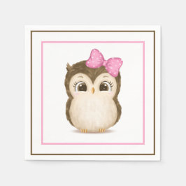 Owl Woodland Wasserfarbe Rosa Niedlich Serviette