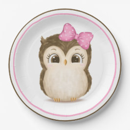 Owl Woodland Wasserfarbe Rosa Pappteller
