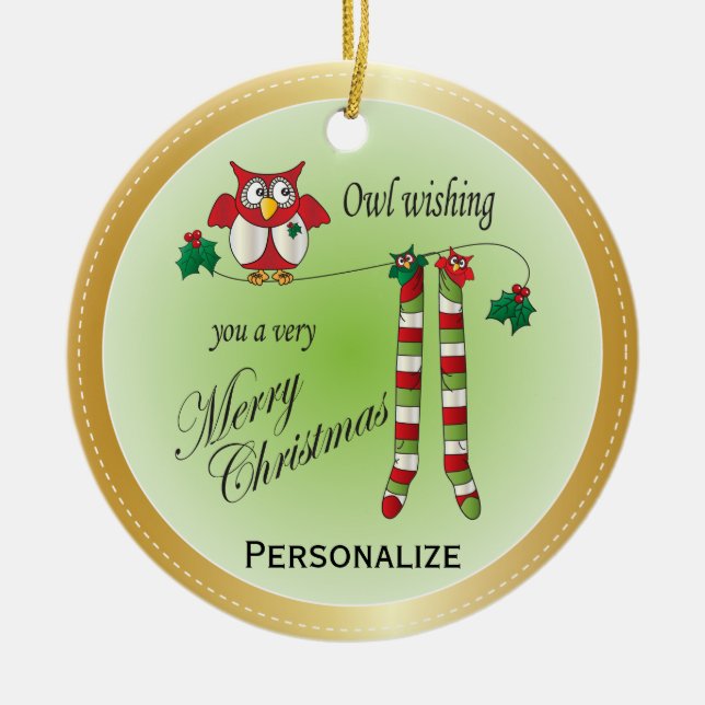 Owl wünscht dir ein frohes Weihnachtsgeschenk Keramikornament (Vorne)
