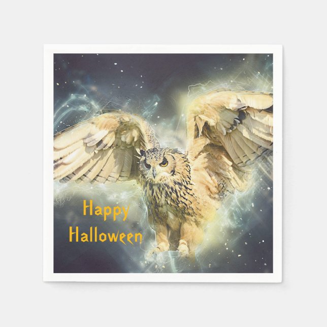 Owl Yellow Wings Spread Graphic Halloween Serviette (Vorderseite)
