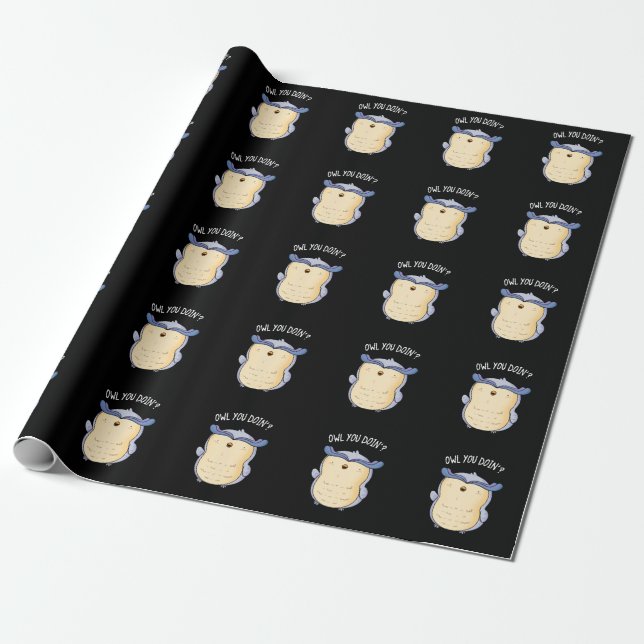 Owl You Doin Funny Bird Puck Dark BG Geschenkpapier (Ungerollt)