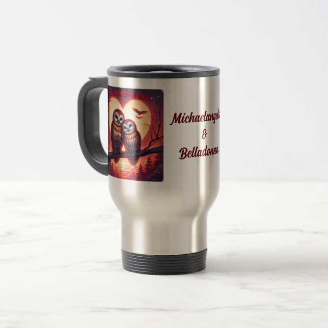 Owl You Need is Liebe - Personalisierte Travel Mug Reisebecher (Vorderseite Links)