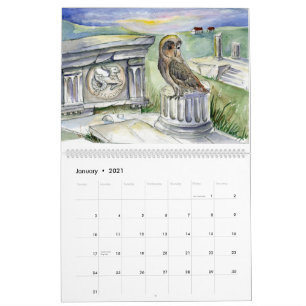Owl zodiac Fantasy Wasserfarben Kalender
