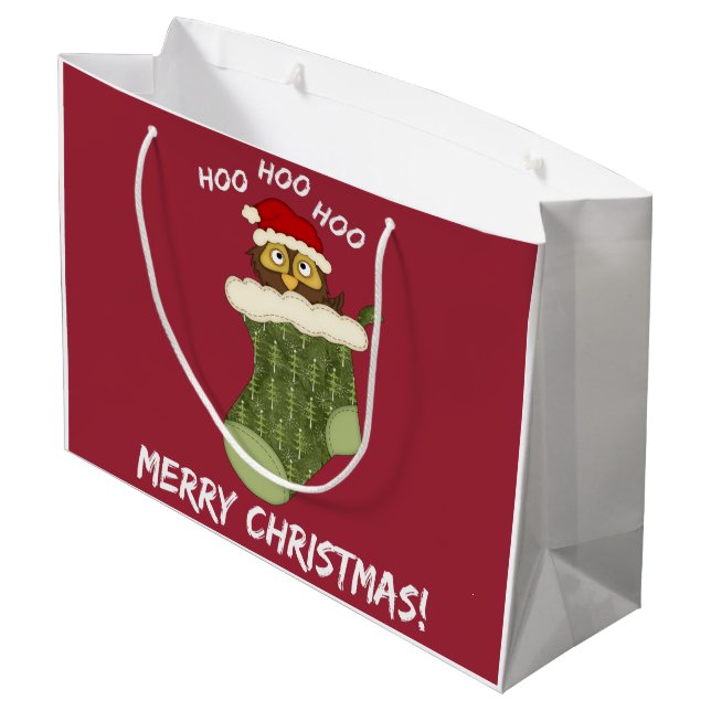OwlHooHooChristmas Große Geschenktüte (Rückseite Schrägansicht)