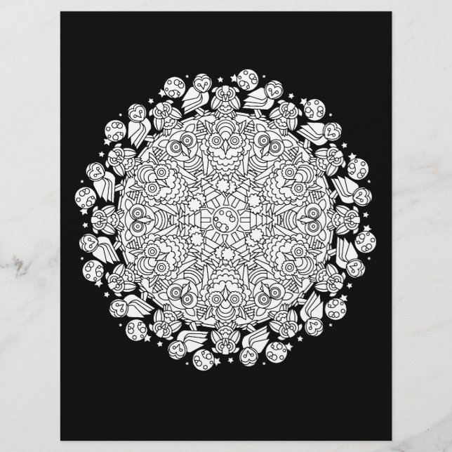 Owling auf der MondHalloween-Mandala-Farbseite (Vorderseite)