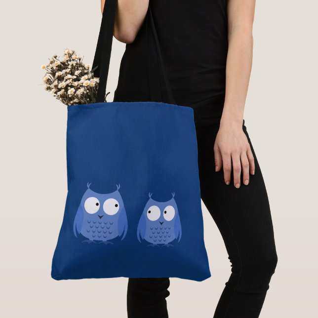 Owls Birds Funny Niedlich Blue Cartoon Tiere Girly Tasche (Von Nahem)