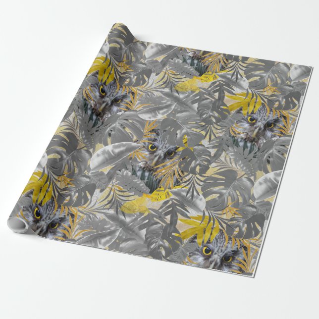Owls - Blätter der Pflanze in Grau/Gelb 2021 Geschenkpapier (Ungerollt)